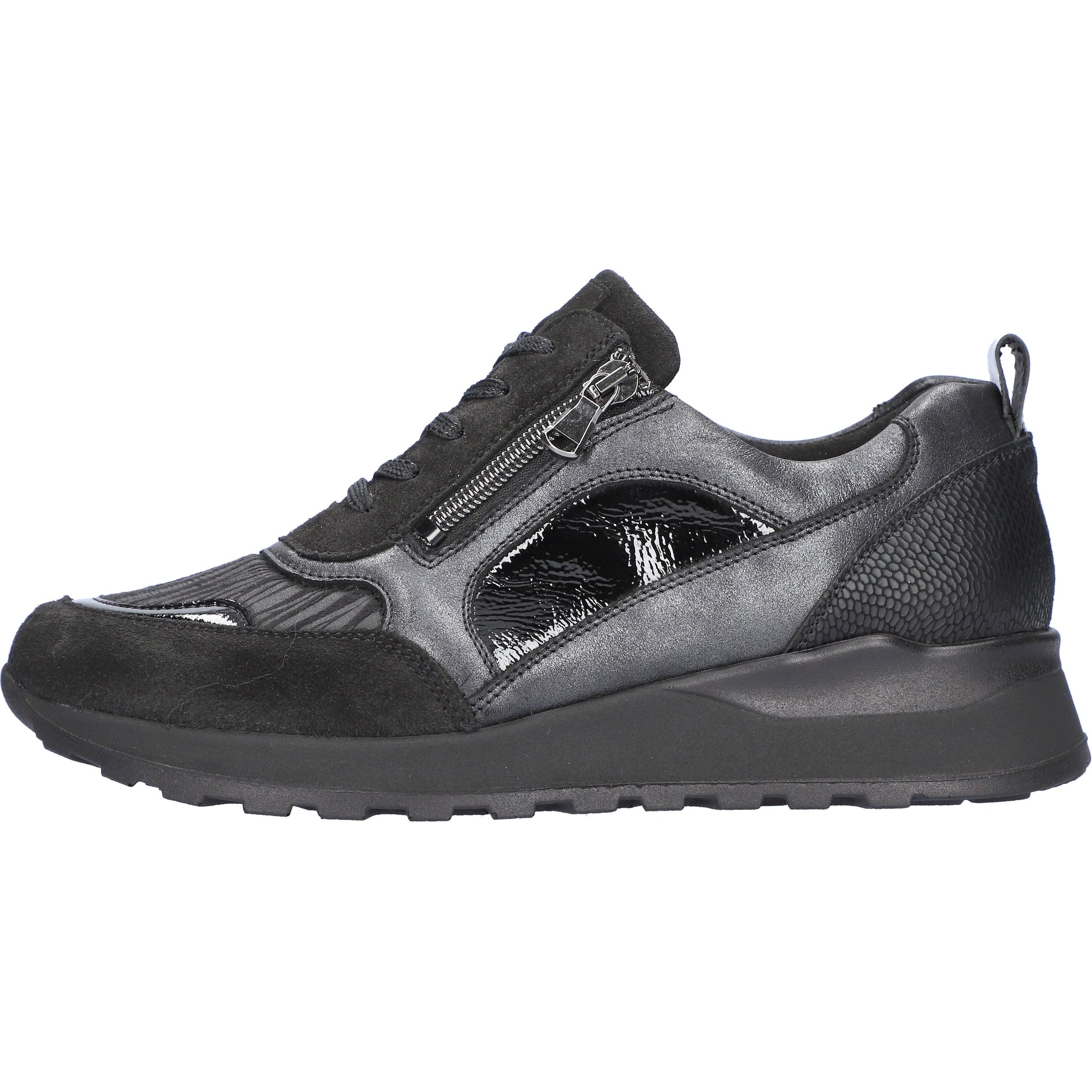 Waldlaufer Hiroko (364h116)- Ladies Stretch Lace/Zip Wedge Trainer in Black | Waldlaufer Shoes |Wide Fit Shoes | &nbsp;Wisemans | Bantry | West Cork | Ireland