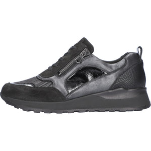 Waldlaufer Hiroko (364h116)- Ladies Stretch Lace/Zip Wedge Trainer in Black | Waldlaufer Shoes |Wide Fit Shoes | &nbsp;Wisemans | Bantry | West Cork | Ireland