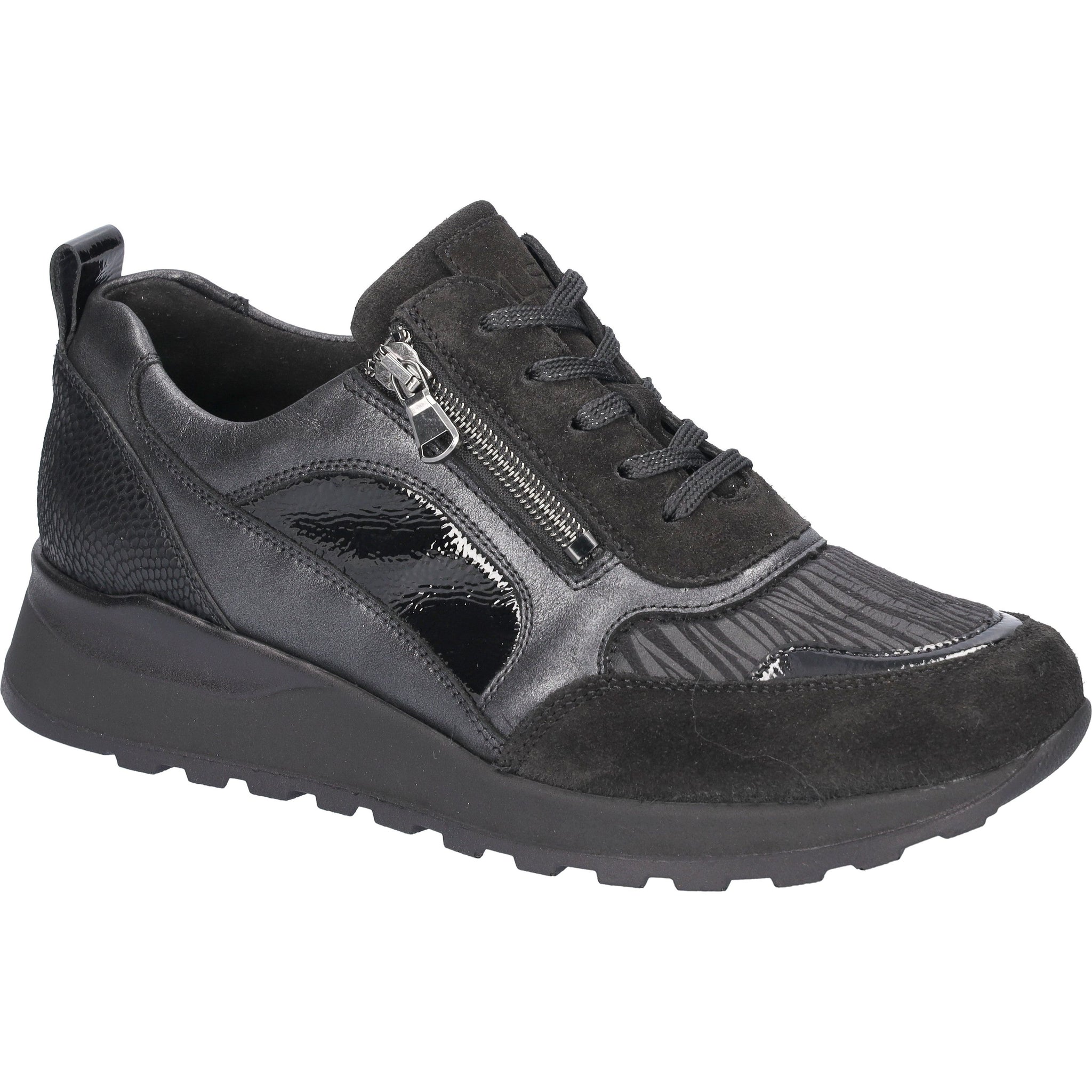 Waldlaufer Hiroko (364h116)- Ladies Stretch Lace/Zip Wedge Trainer in Black | Waldlaufer Shoes |Wide Fit Shoes | &nbsp;Wisemans | Bantry | West Cork | Ireland