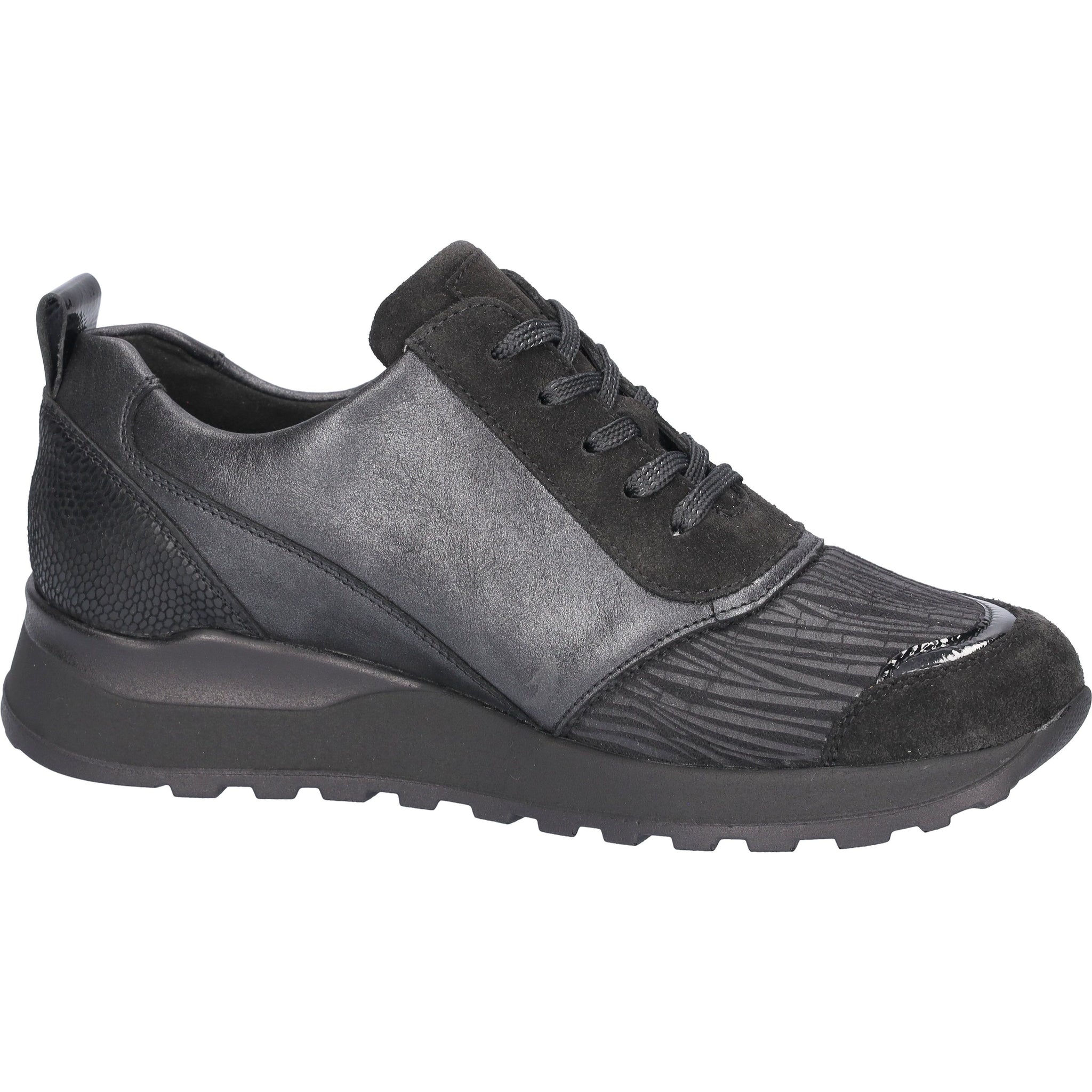 Waldlaufer Hiroko (364h116)- Ladies Stretch Lace/Zip Wedge Trainer in Black | Waldlaufer Shoes |Wide Fit Shoes | Wisemans | Bantry | West Cork | Ireland