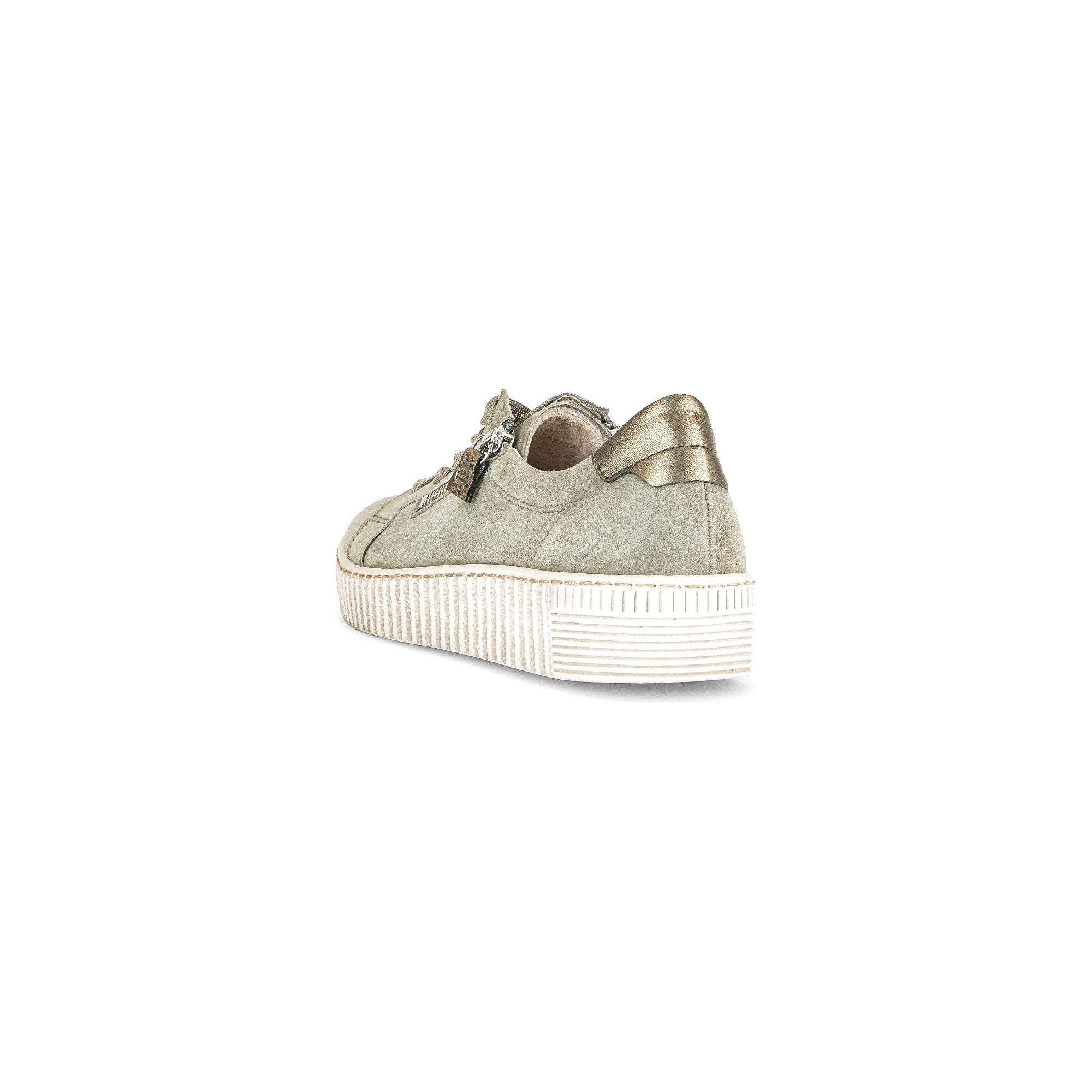 Gabor Wisdom(43.334.11) - Ladies Lace Trainer with Double Zip in Sage Green Suede. Gabor Shoes | Wisemans | Bantry | Shoe Shop | West Cork | Ireland