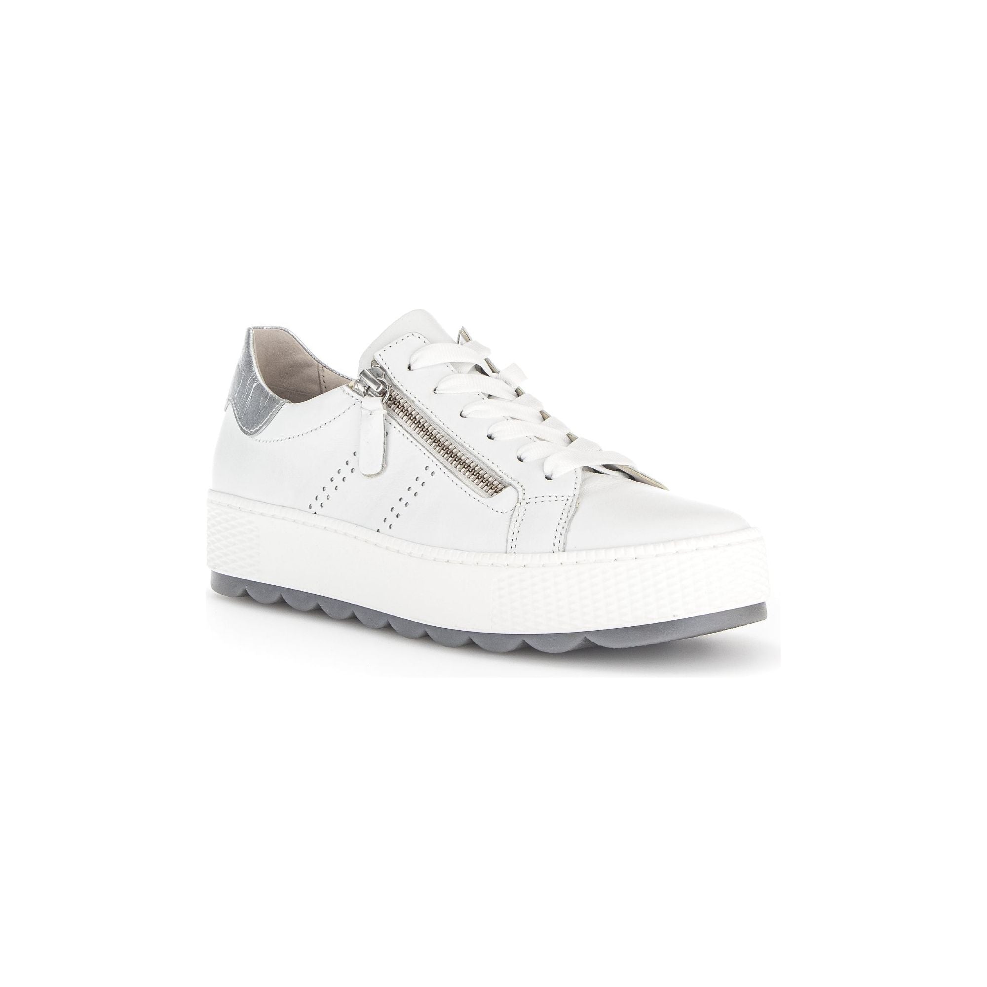 Gabor Quench (46.058.50)- Ladies Lace Trainer with Side Zip in White. Gabor Shoes | Ladies Shoes | Wisemans Bantry | Shoe Shop | West Cork | Munster | Ireland