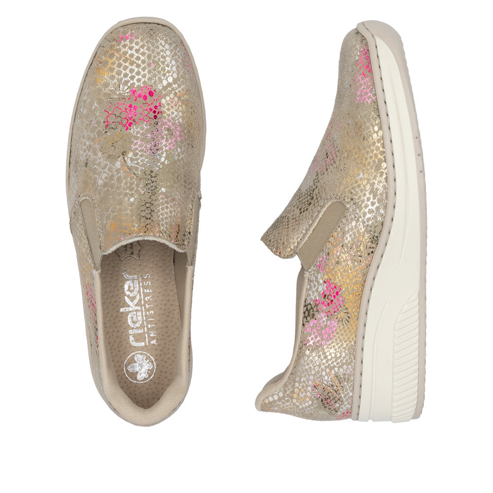 Ladies 458761 - Ladies Slip on in Beige Multi | Rieker Shoes | Wisemans | Bantry | Shoe Shop | West Cork | Munster