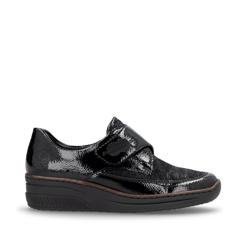 Rieker 487C0 - Ladies Stretch Velcro Shoe in Black | Rieker Shoes | Wisemans | Bantry | Shoe Shop | West Cork