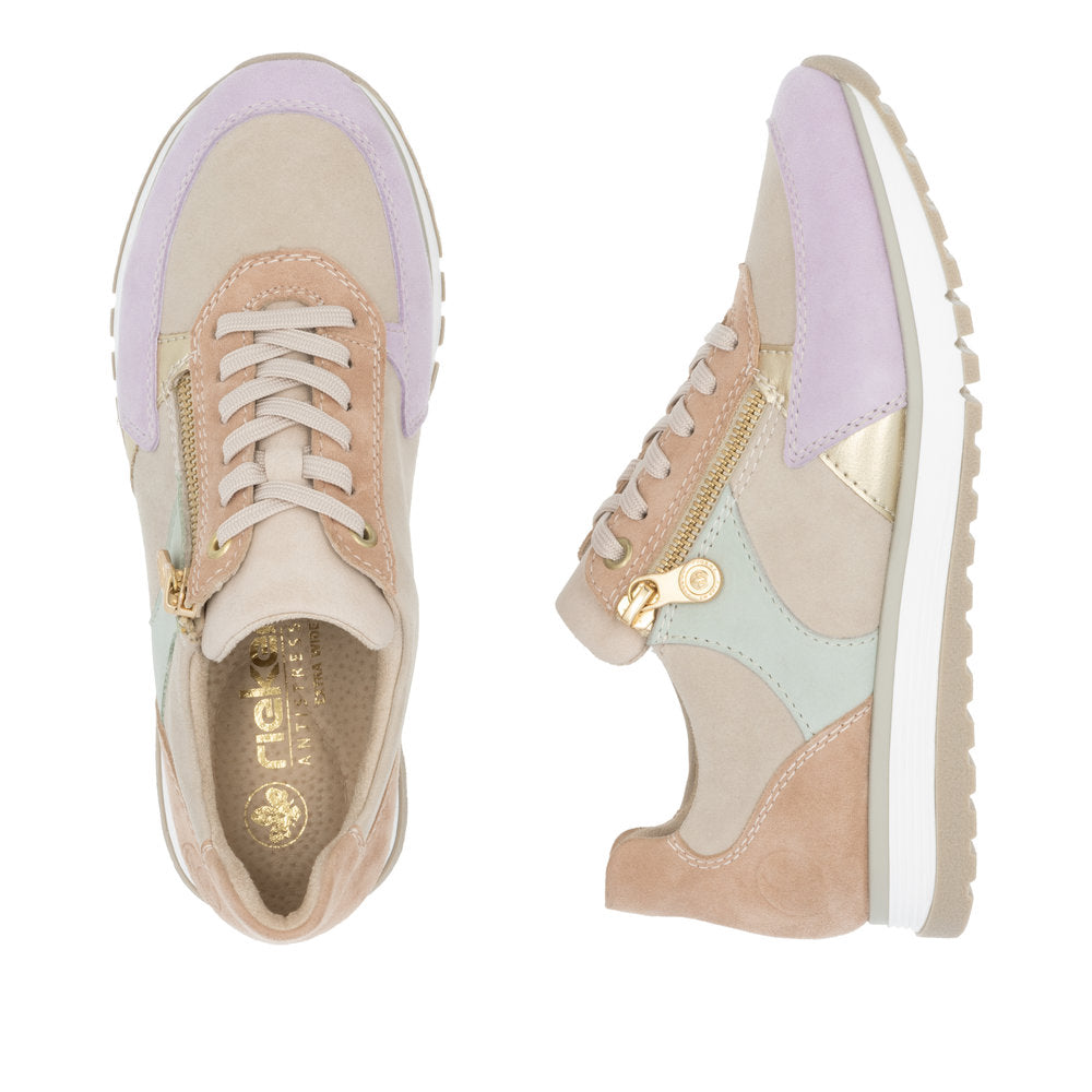 Rieker 49010 - Ladies Lace with Zip trainer in Purple/Taupe/Mint Multi | Rieker Shoes | Wisemans | Bantry | Shoe Shop | West Cork | Munster