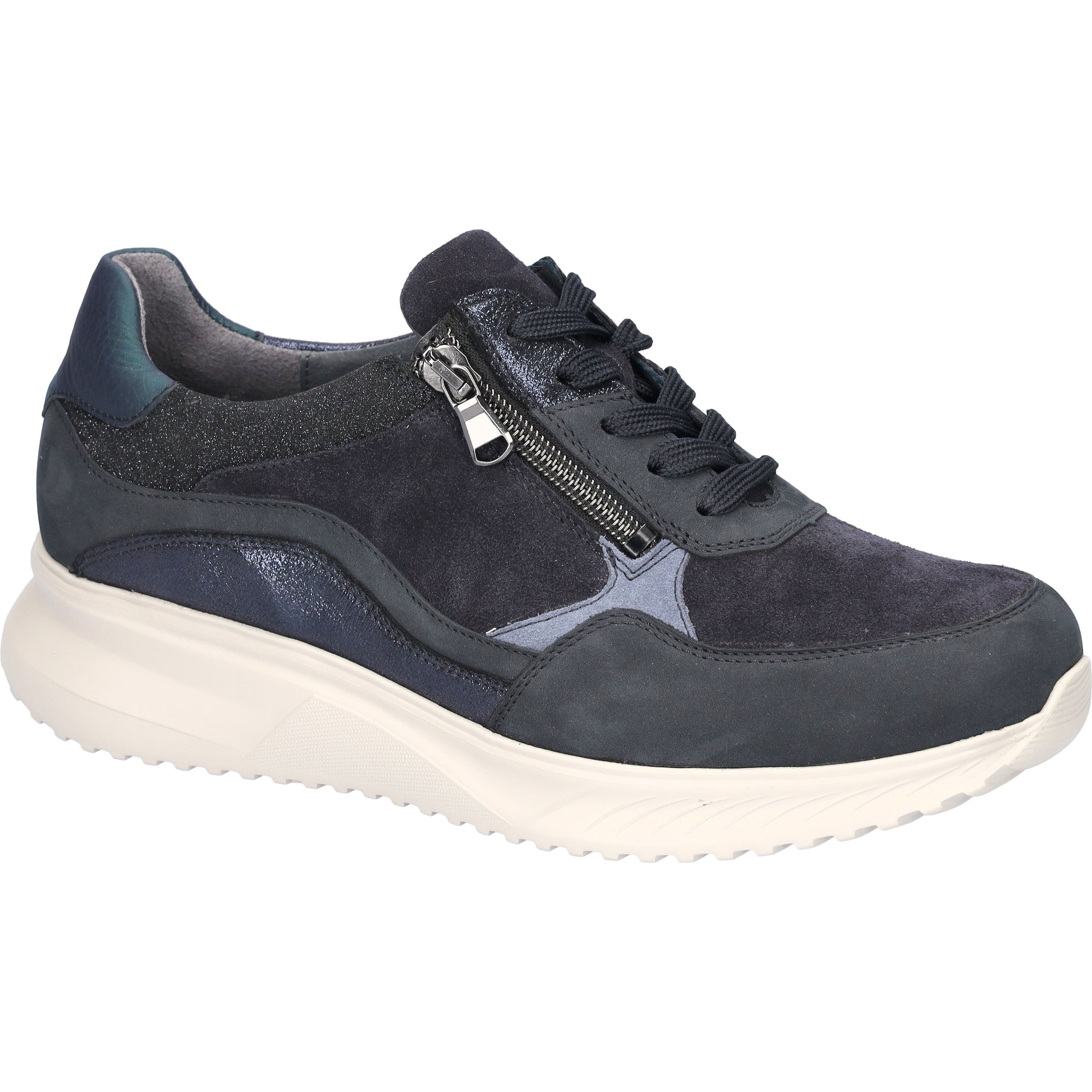 Waldlaufer Janka (617002)- Ladies Lace/Zip Low Wedge Shoe in Navy | Waldlaufer Shoes | Wide Fit Shoes | &nbsp;Wisemans | Bantry | West Cork | Ireland