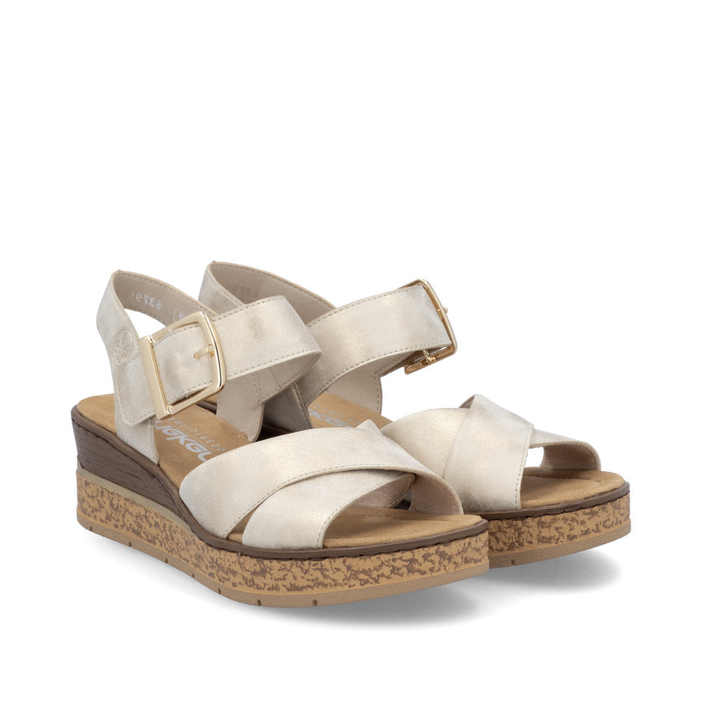 Ladies 63795 - Ladies Wedge Sandal in Beige | Rieker Shoes | Wisemans | Bantry | Shoe Shop | West Cork | Munster