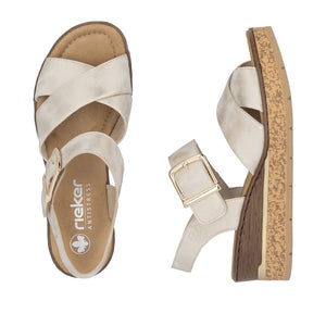 Ladies 63795 - Ladies Wedge Sandal in Beige | Rieker Shoes | Wisemans | Bantry | Shoe Shop | West Cork | Munster