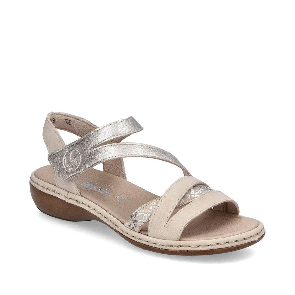 Rieker 65965 Ladies Velcro Sandal in Beige/Metallic | Rieker Shoes | Wisemans | Bantry | Shoe Shop | West Cork | Munster