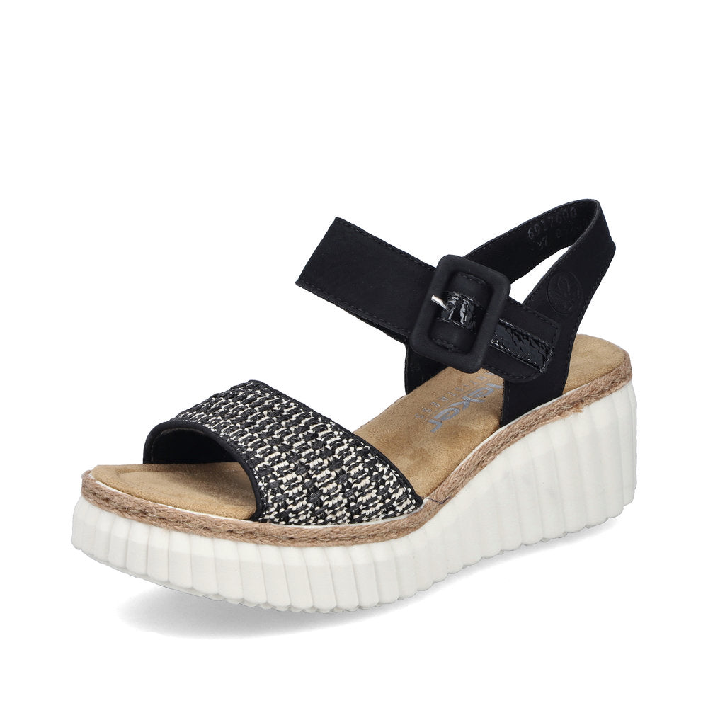 Rieker 69176 - Ladies Wedge Sandal in Black Multi |&nbsp;Rieker Shoes | Wisemans | Bantry | Shoe Shop | West Cork | Munster