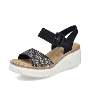 Rieker 69176 - Ladies Wedge Sandal in Black Multi |&nbsp;Rieker Shoes | Wisemans | Bantry | Shoe Shop | West Cork | Munster