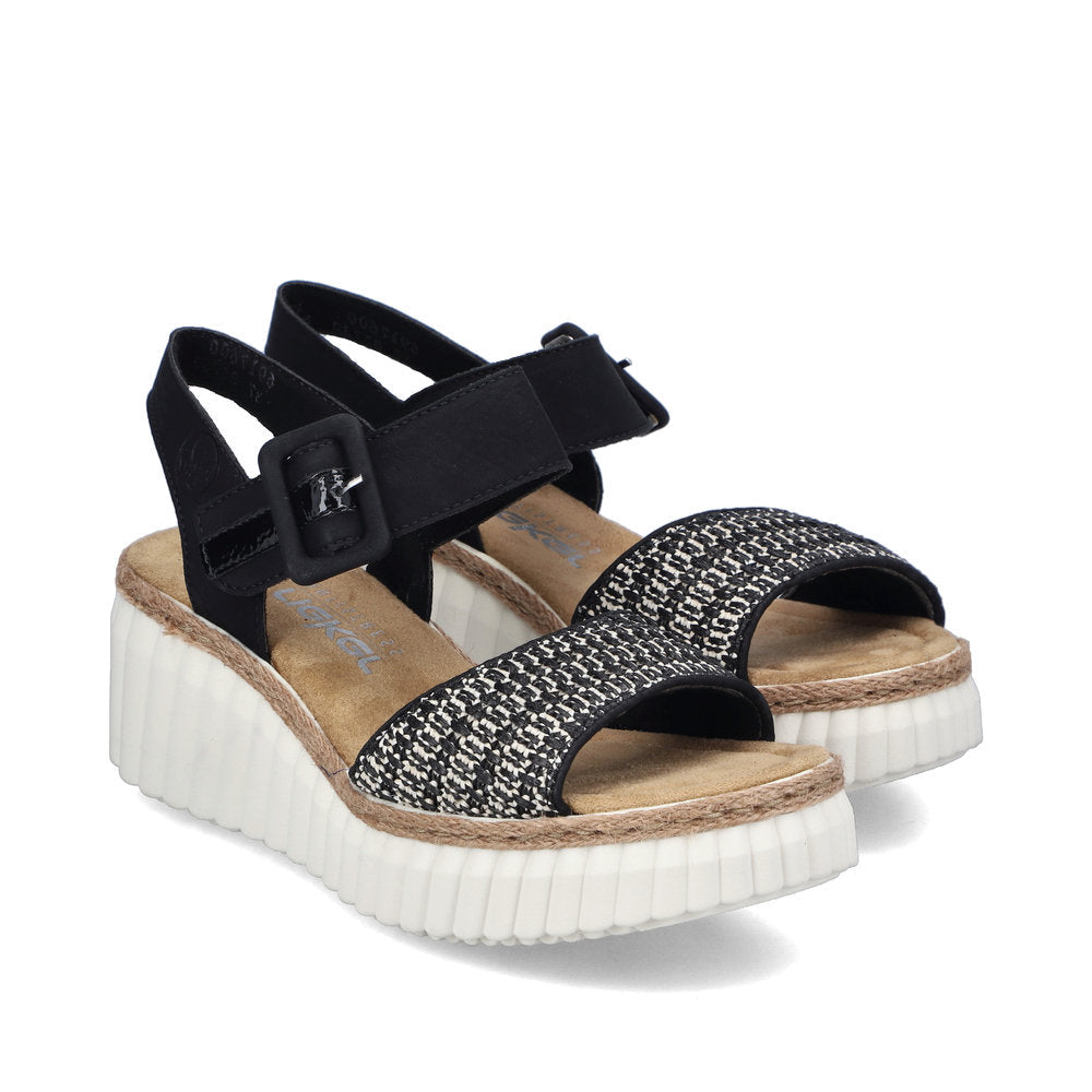 Rieker 69176 - Ladies Wedge Sandal in Black Multi |&nbsp;Rieker Shoes | Wisemans | Bantry | Shoe Shop | West Cork | Munster