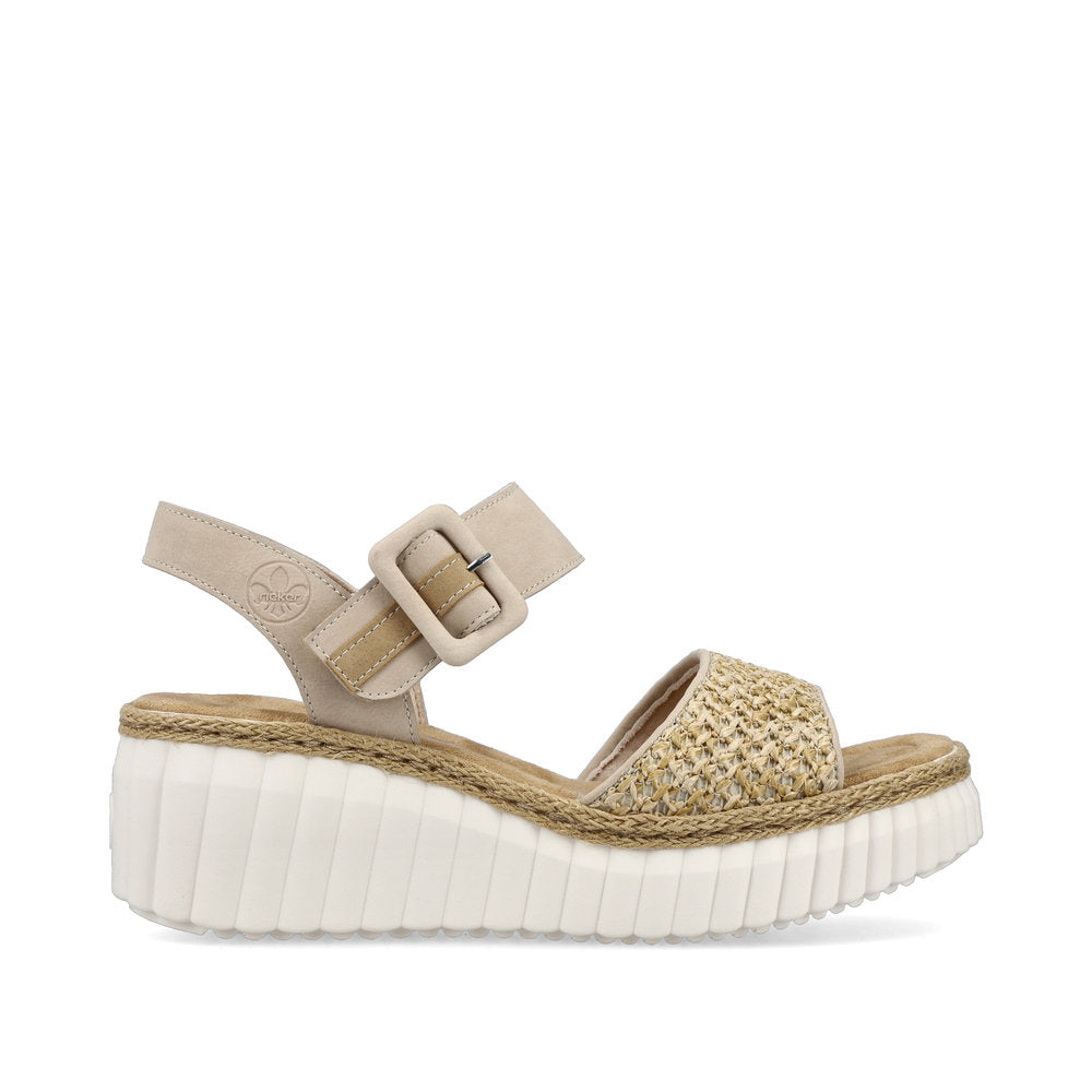 Rieker 69176 - Ladies Wedge Sandal in beige | Rieker Shoes | Wisemans | Bantry | Shoe Shop | West Cork | Munster