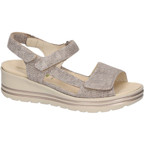 Waldlaufer H-Michelle - Ladies Low Wedge Sandal in Beige Pattern. Waldlaufer  | Wide Fit Shoes | Wisemans | Bantry | West Cork | Ireland