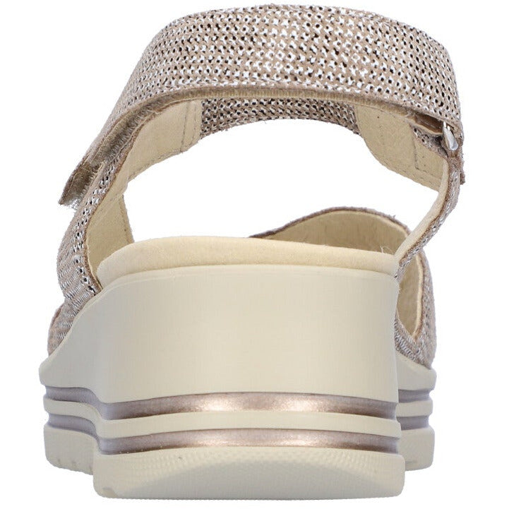 Waldlaufer H-Michelle - Ladies Low Wedge Sandal in Beige Pattern. Waldlaufer  | Wide Fit Shoes | Wisemans | Bantry | West Cork | Ireland