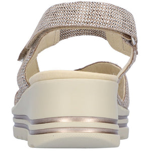 Waldlaufer H-Michelle - Ladies Low Wedge Sandal in Beige Pattern. Waldlaufer  | Wide Fit Shoes | Wisemans | Bantry | West Cork | Ireland