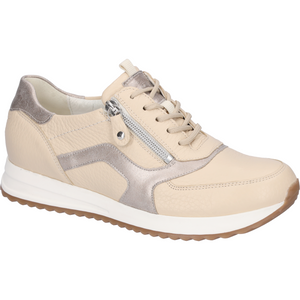 Waldlaufer H-Vicky - Ladies Trainer with Lace and Zip in Beige/Gold .Waldlaufer | Wide Fit Shoes | Wisemans | Bantry | West Cork | Ireland 