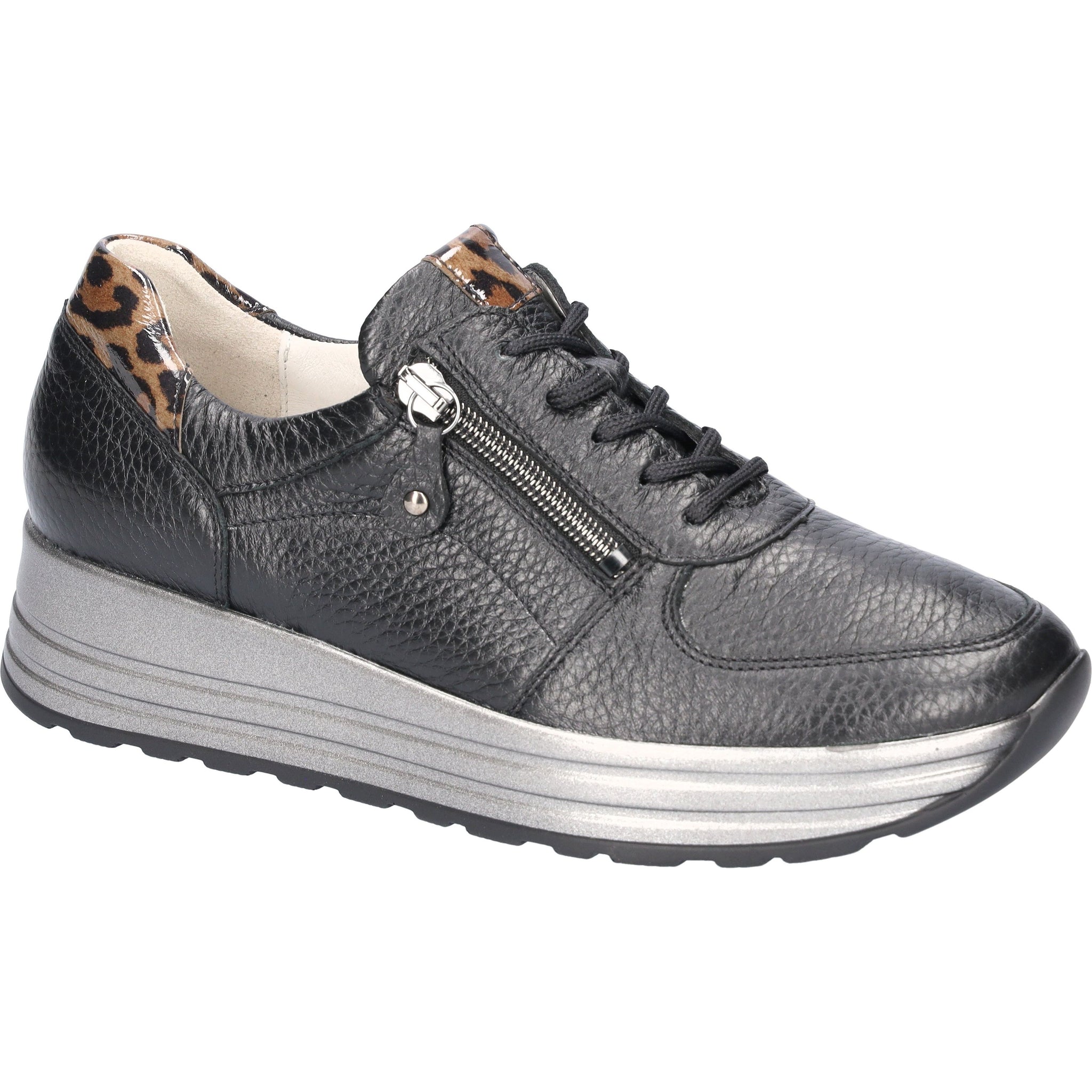 Waldlaufer Lana (758009)- Ladies Lace with Zip Platform Trainer in Black | Waldlaufer Shoes | Wide Fit | Wisemans | Bantry | Shoe Shop | Munster | Ireland