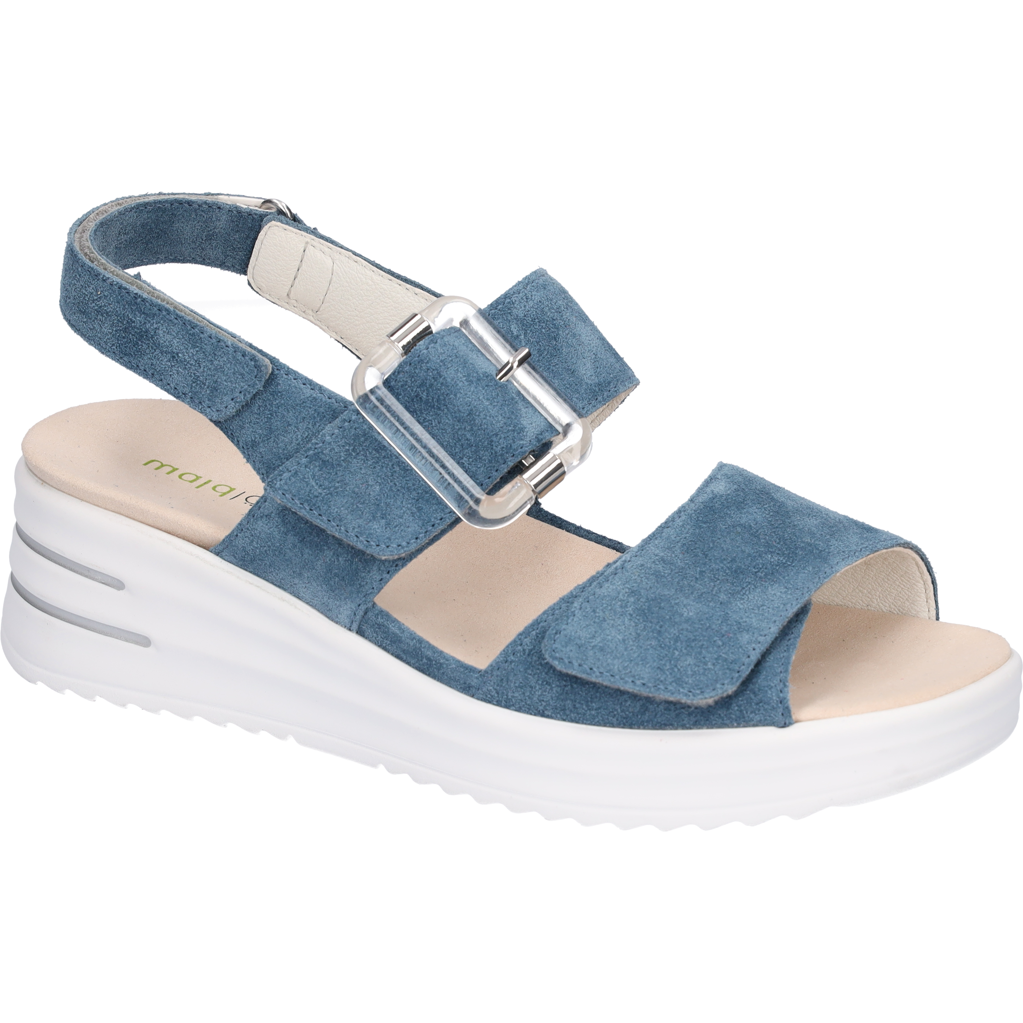 Waldlaufer H-Dina(795006)- Ladies Low Wedge Sandal in Jeans Nubuck. Waldlaufer Shoes | Wide Fit Shoes |  Wisemans | Bantry | West Cork | Ireland