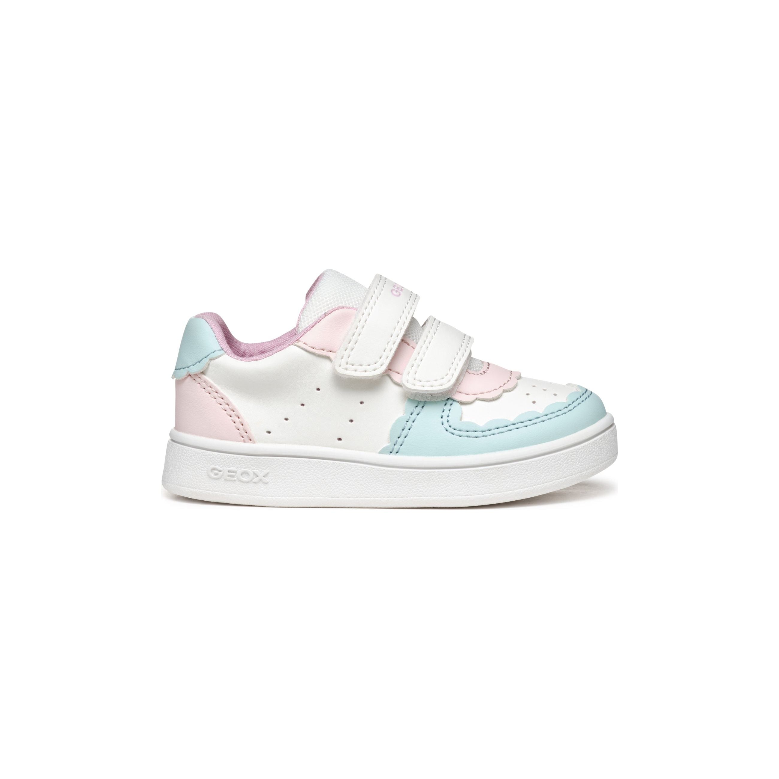 GEOX Eclyper (B555MA)- Girls Velcro Trainer in White/Aqua| GEOX Shoes | Wisemans | Bantry | Shoe Shop | Munster | Ireland