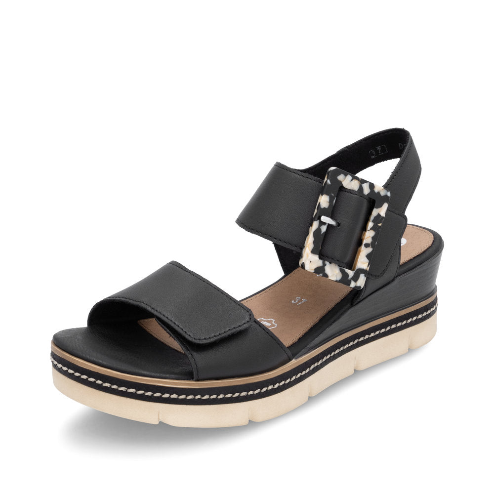 Remonte D2L53 - Ladies Wedge Sandal in Black |Rieker Shoes | Wisemans | Bantry | Shoe Shop | West Cork | Munster