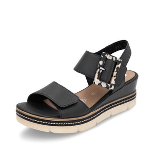 Remonte D2L53 - Ladies Wedge Sandal in Black |Rieker Shoes | Wisemans | Bantry | Shoe Shop | West Cork | Munster