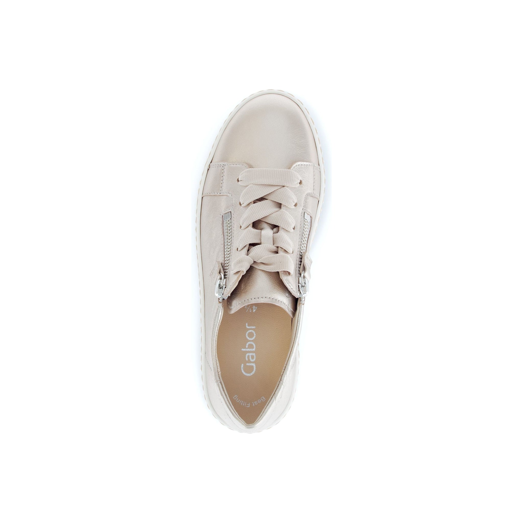 Gabor Wisdom (63.334.62) -&nbsp; Ladies White Lace Trainer with Double Side Zip in Gold | Gabor Shoes | Wisemans | Bantry | Shoe Shop | Munster | Ireland