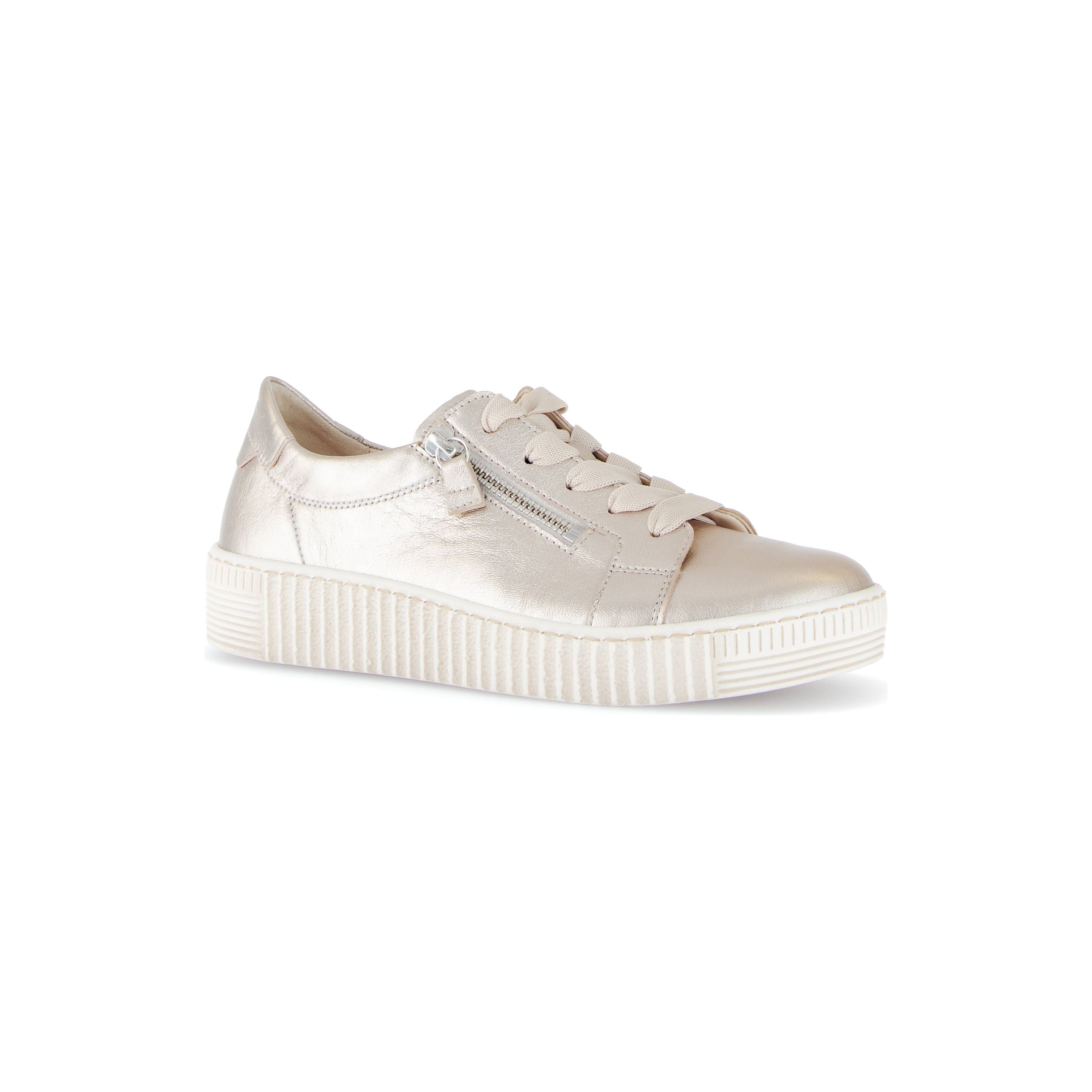 Gabor Wisdom (63.334.62) -  Ladies White Lace Trainer with Double Side Zip in Gold | Gabor Shoes | Wisemans | Bantry | Shoe Shop | Munster | Ireland