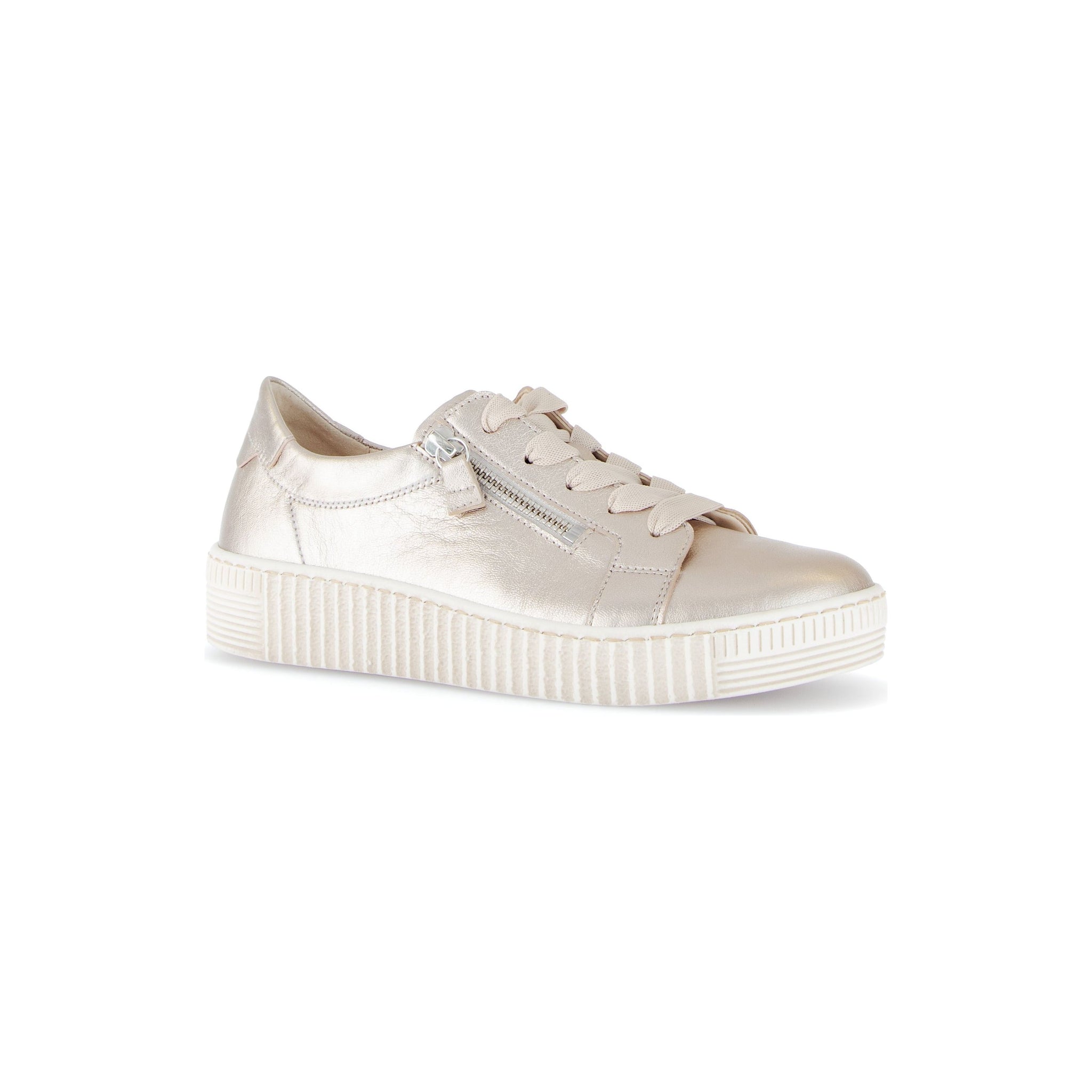 Gabor Wisdom (63.334.62) -&nbsp; Ladies White Lace Trainer with Double Side Zip in Gold | Gabor Shoes | Wisemans | Bantry | Shoe Shop | Munster | Ireland