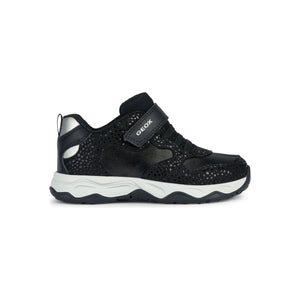 Geox Calco(J16CMA) - Girls Velcro Trainer in Black/Silver | Geox Shoes | Childrens Shoe Fitting | Wisemans | Bantry | West Cork | Ireland.