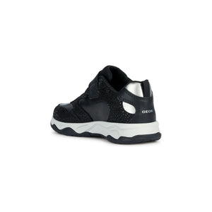 Geox Calco(J16CMA) - Girls Velcro Trainer in Black/Silver | Geox Shoes | Childrens Shoe Fitting | Wisemans | Bantry | West Cork | Ireland.