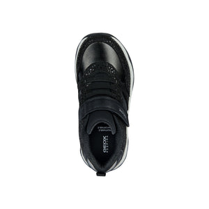 Geox Calco(J16CMA) - Girls Velcro Trainer in Black/Silver | Geox Shoes | Childrens Shoe Fitting | Wisemans | Bantry | West Cork | Ireland.