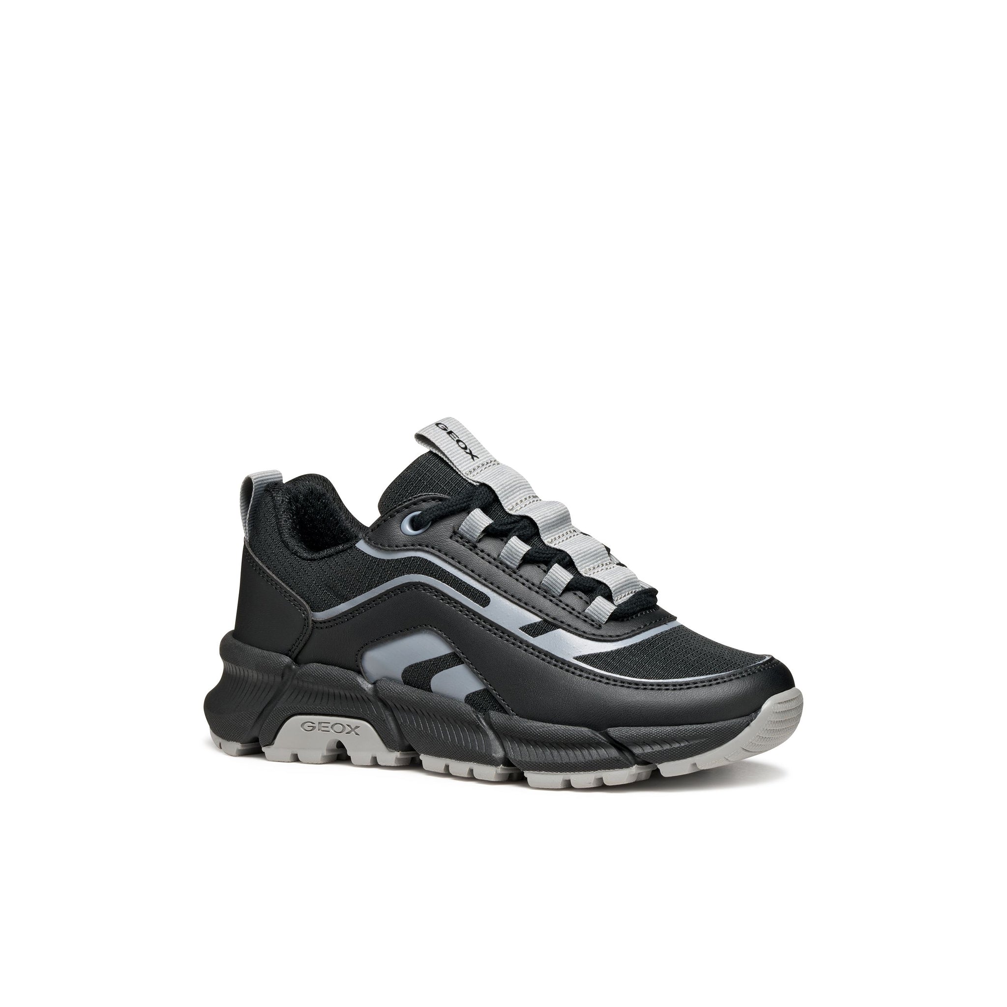 GEOX Flexyper - Kids Lace Trainer in Black