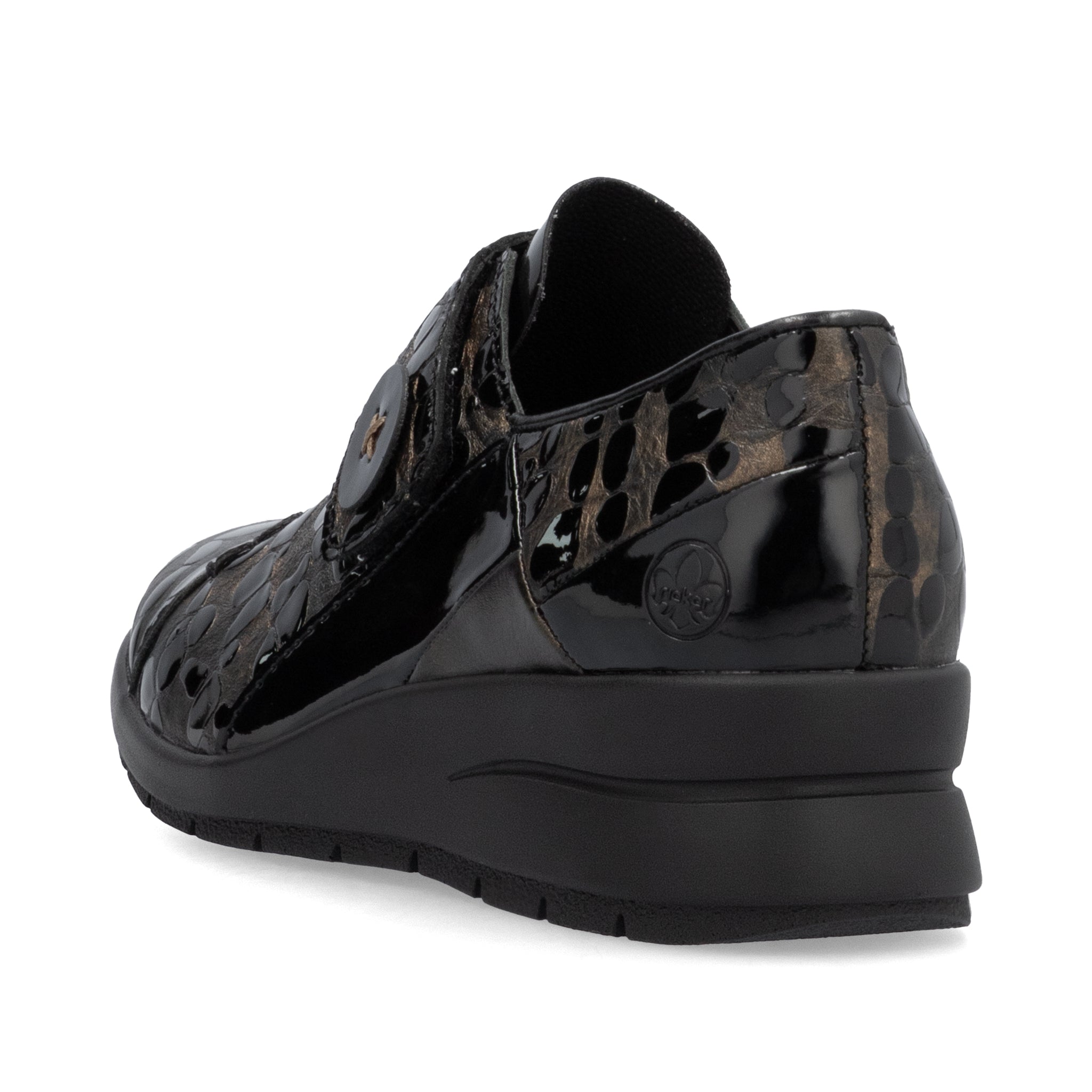Rieker L4856-90 - Ladies Velcro Brown Patent Croc Wedge| Rieker Shoes | Wisemans | Bantry | West Cork | Shoe Shop | Ireland