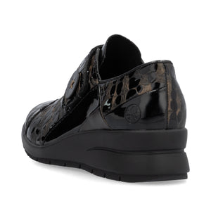 Rieker L4856-90 - Ladies Velcro Brown Patent Croc Wedge| Rieker Shoes | Wisemans | Bantry | West Cork | Shoe Shop | Ireland