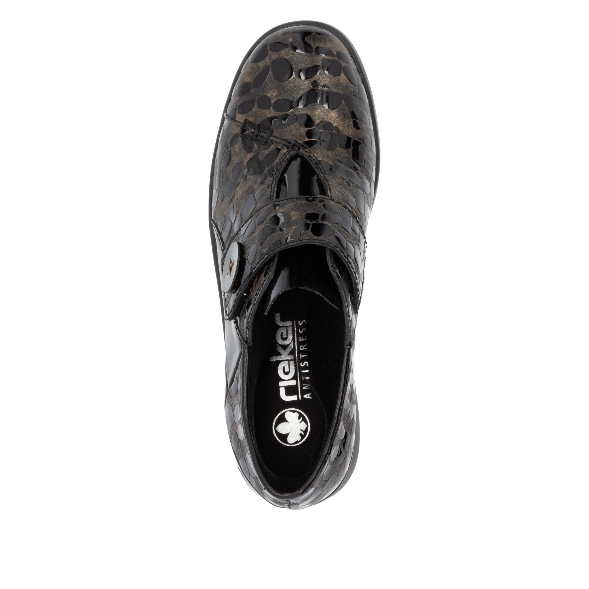 Rieker L4856-90 - Ladies Velcro Brown Patent Croc Wedge| Rieker Shoes | Wisemans | Bantry | West Cork | Shoe Shop | Ireland