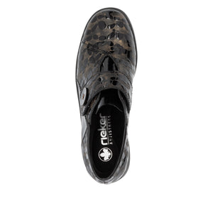 Rieker L4856-90 - Ladies Velcro Brown Patent Croc Wedge| Rieker Shoes | Wisemans | Bantry | West Cork | Shoe Shop | Ireland