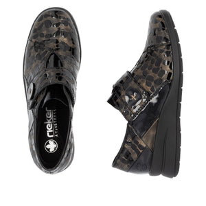 Rieker L4856-90 - Ladies Velcro Brown Patent Croc Wedge| Rieker Shoes | Wisemans | Bantry | West Cork | Shoe Shop | Ireland
