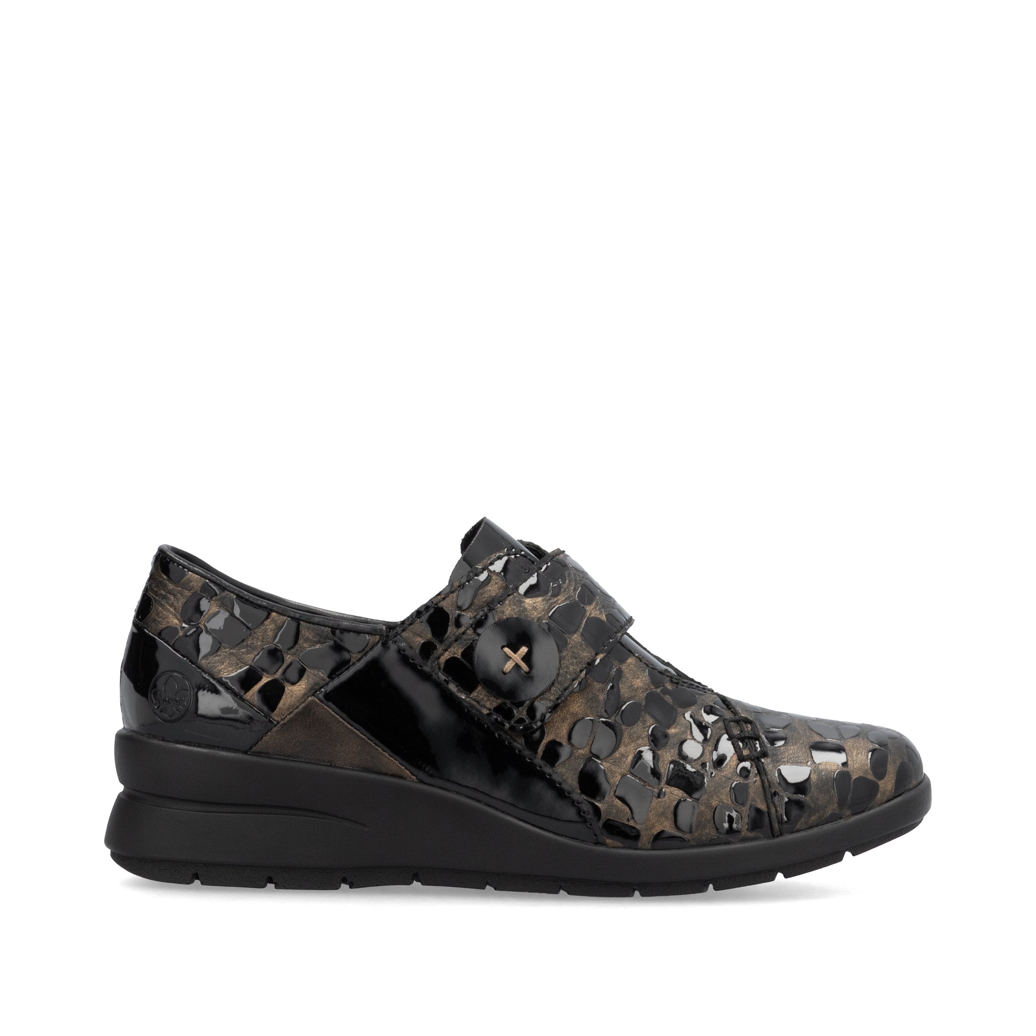 Rieker L4856-90 - Ladies Velcro Brown Patent Croc Wedge| Rieker Shoes | Wisemans | Bantry | West Cork | Shoe Shop | Ireland