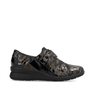 Rieker L4856-90 - Ladies Velcro Brown Patent Croc Wedge| Rieker Shoes | Wisemans | Bantry | West Cork | Shoe Shop | Ireland