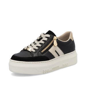 Rieker M1912 - Ladies Lace Trainer with Zip in Black/Cream |Rieker Shoes | Wisemans | Bantry | Shoe Shop | West Cork | Munster