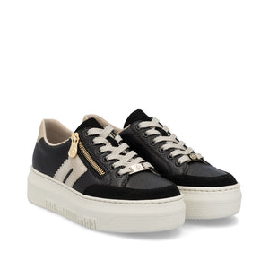 Rieker M1912 - Ladies Lace Trainer with Zip in Black/Cream |&nbsp;Rieker Shoes | Wisemans | Bantry | Shoe Shop | West Cork | Munster