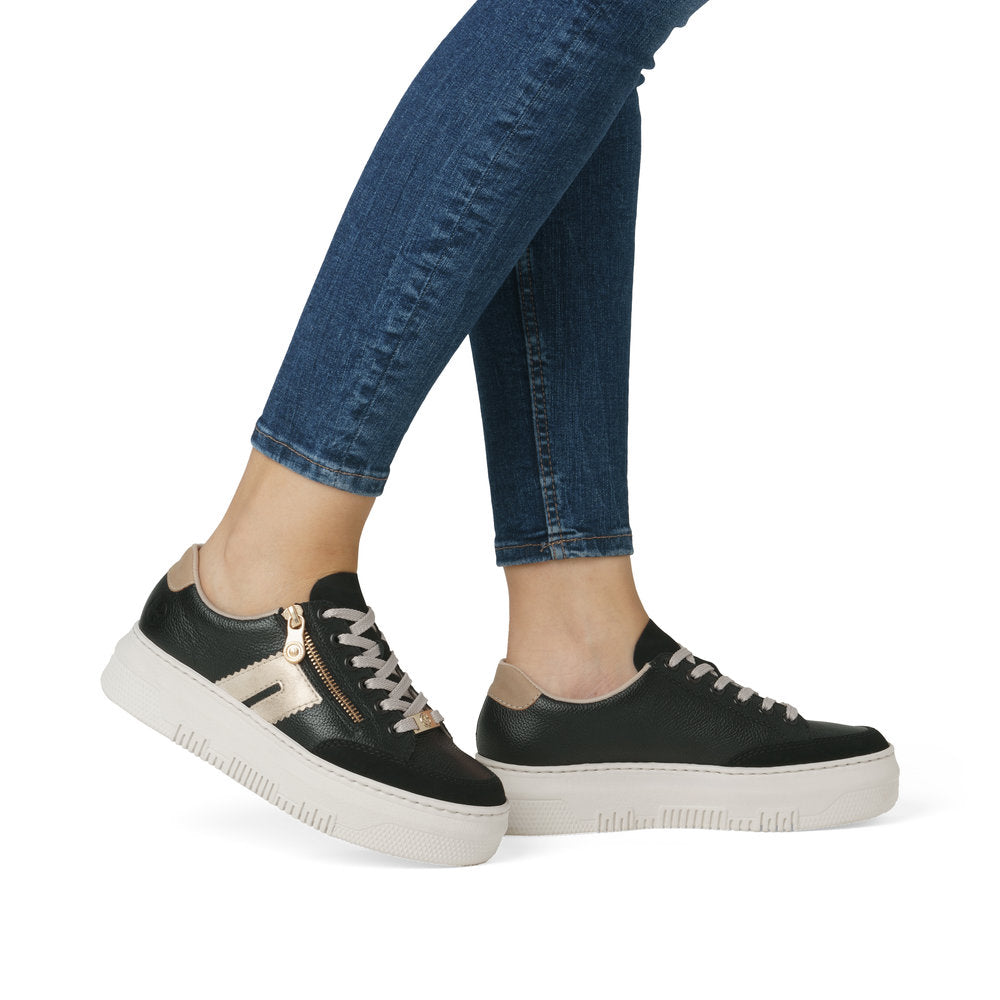 Rieker M1912 - Ladies Lace Trainer with Zip in Black/Cream |&nbsp;Rieker Shoes | Wisemans | Bantry | Shoe Shop | West Cork | Munster