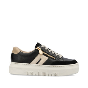 Rieker M1912 - Ladies Lace Trainer with Zip in Black/Cream |Rieker Shoes | Wisemans | Bantry | Shoe Shop | West Cork | Munster