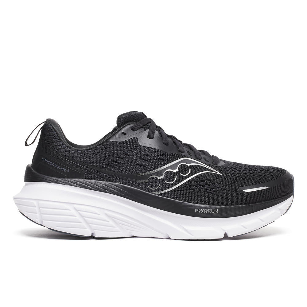 Saucony Guide 18(Wide) -- Men's Lace Trainer in Black/White - Saucony Trainers | Wisemans | Bantry | Shoe Shop | West Cork | Munster