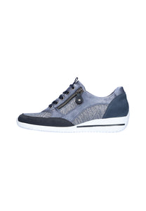 Waldlaufer Himona (980008) - Ladies Low Wedge Lace with Zip In Navy Combi | Waldlaufer Shoes | Wide Fit | Wisemans | Bantry | Shoe Shop | Munster | Ireland