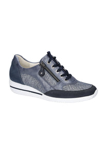 Waldlaufer Himona (980008) - Ladies Low Wedge Lace with Zip In Navy Combi | Waldlaufer Shoes | Wide Fit | Wisemans | Bantry | Shoe Shop | Munster | Ireland