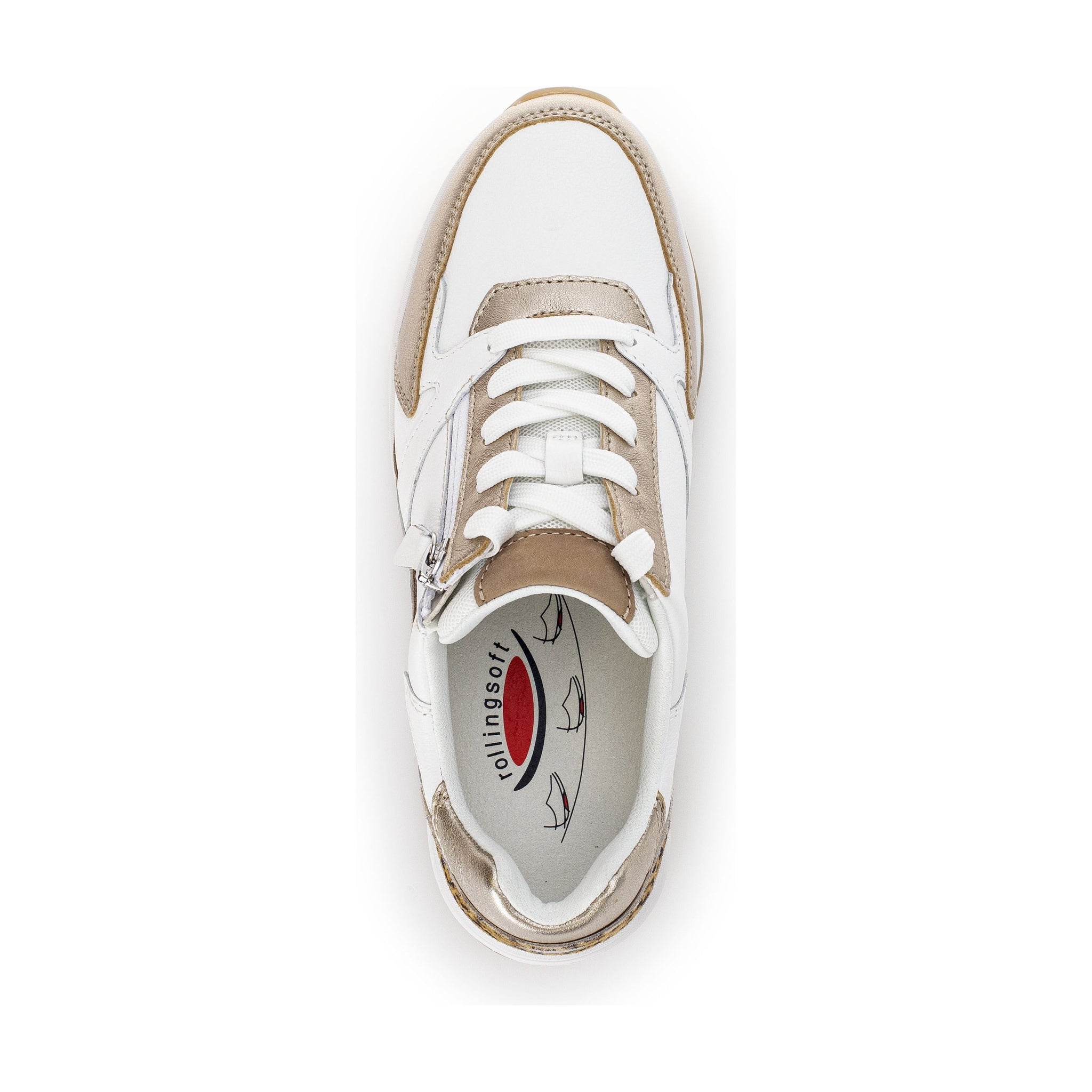Gabor Rolling Soft Adora (66.878.53)-- Ladies Lace with Zip Trainer in White/Gold Gabor Shoes | Rolling Soft | Wisemans | Bantry | Shoe Shop | West Cork | Munster