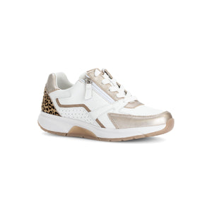 Gabor Rolling Soft Adora (66.878.53)-- Ladies Lace with Zip Trainer in White/Gold Gabor Shoes | Rolling Soft | Wisemans | Bantry | Shoe Shop | West Cork | Munster
