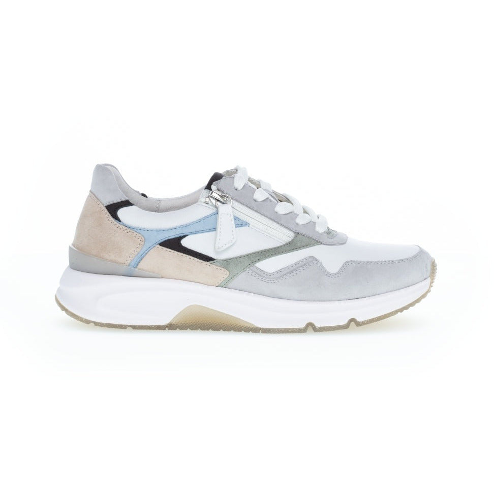 Gabor Rolling Soft Acro (26.896.52) - Ladies Lace Trainer with Zip in White/Grey/Blue . Gabor Ladies Shoes| Ladies Boots | Ladies Sandals | Wisemans | Bantry | West Cork | Ireland
